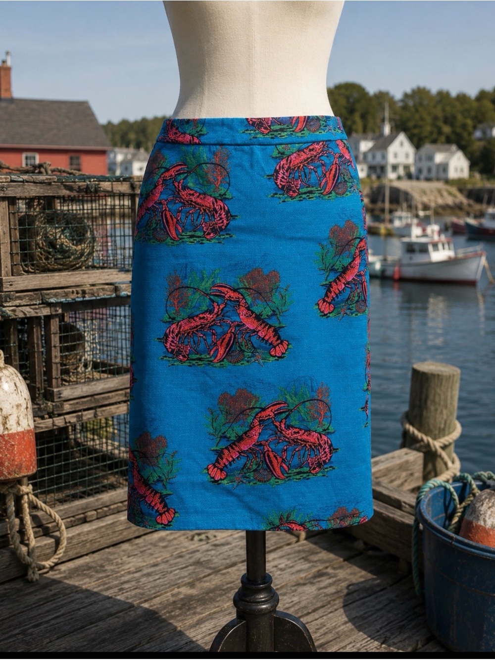 J.Crew Pencil Skirt in a Lobster Print Grass Cloth Skirt size 0